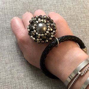 Faux leather and beaded bangle bracelet